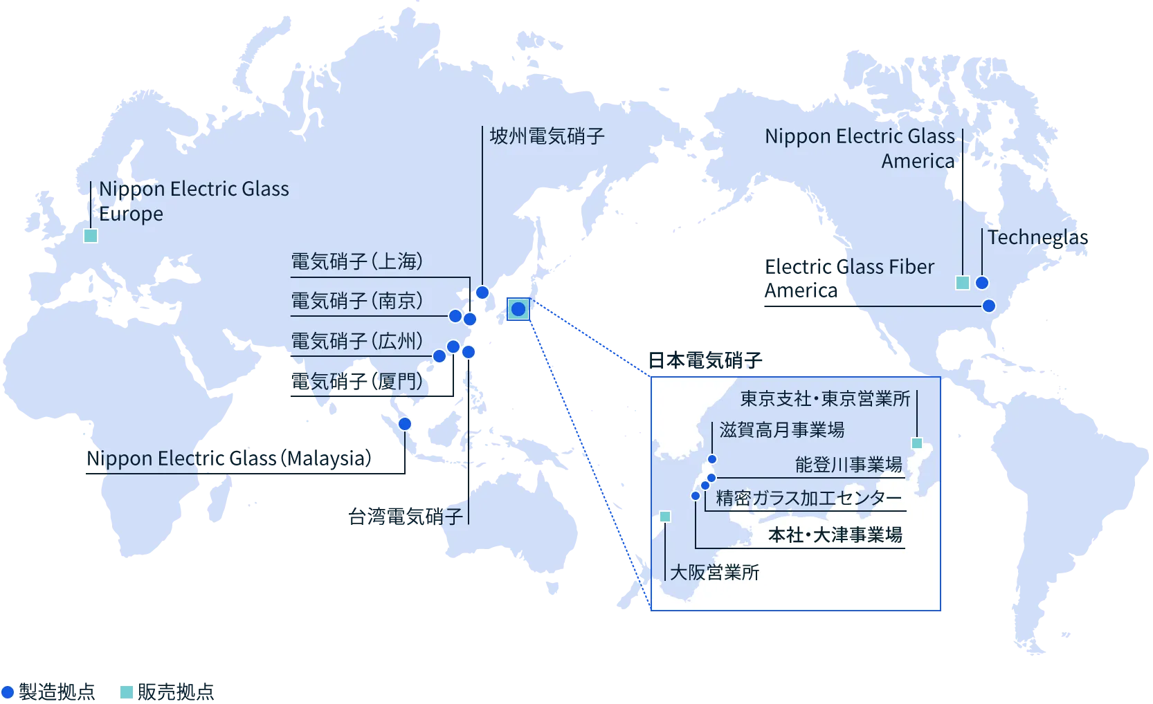 図：製造拠点と販売拠点