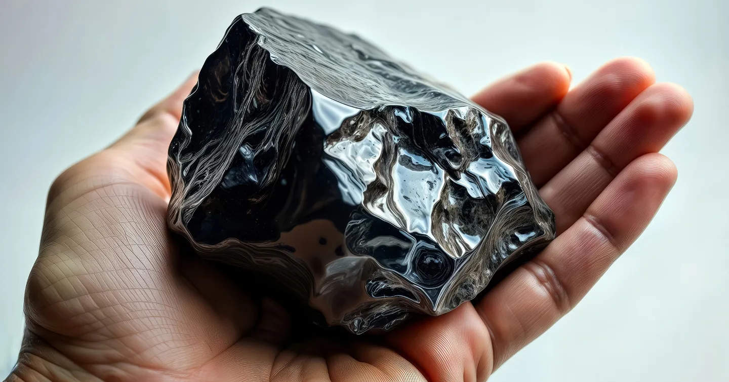 Obsidian, a vitreous stone formed by volcanic eruptions