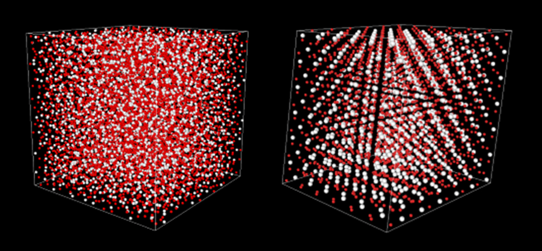 The structural difference between glass and a crystal